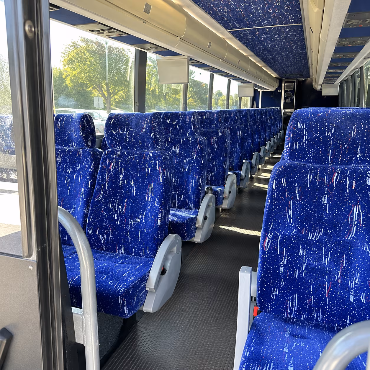 bend 50 passenger charter bus inside